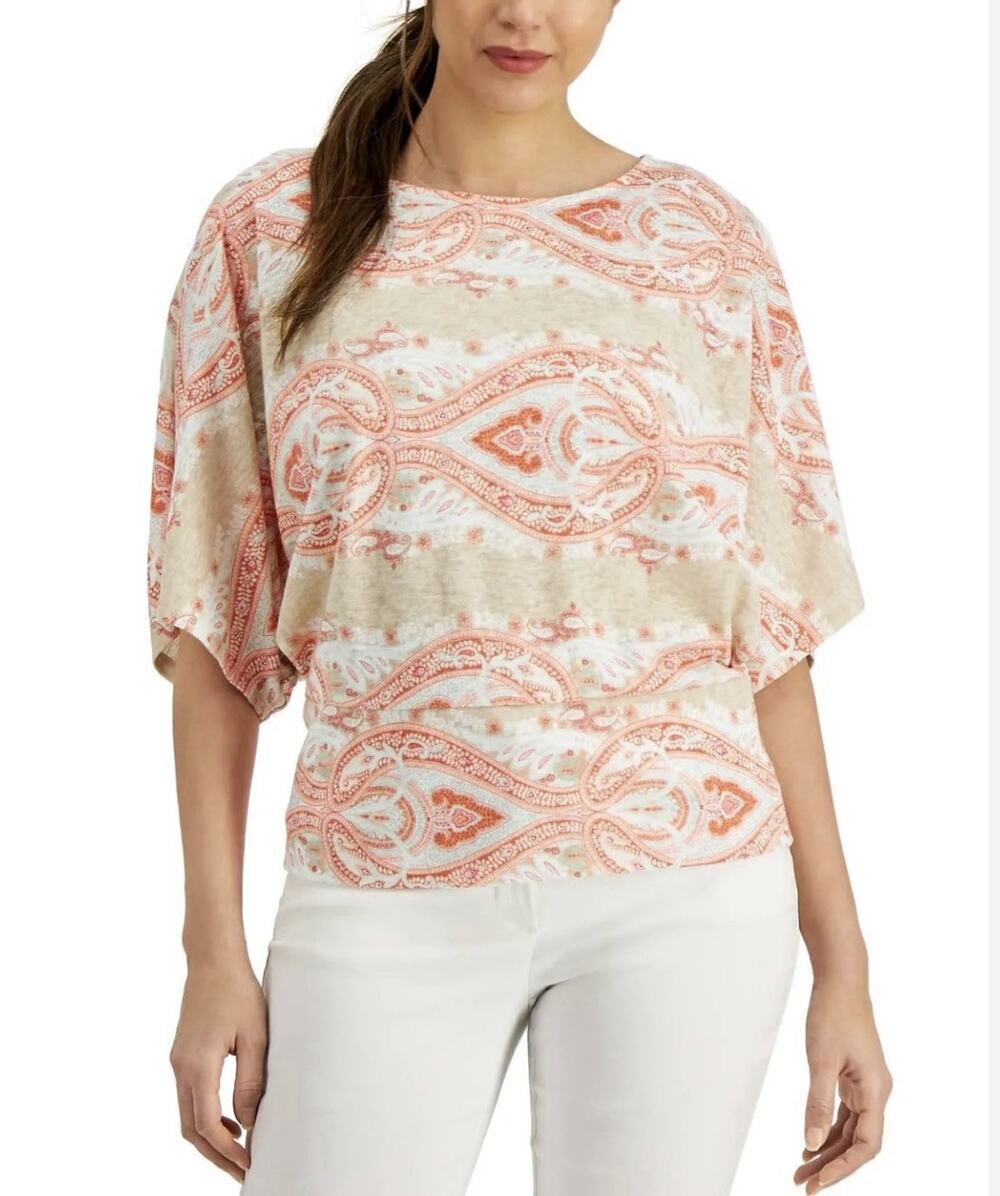 JM Collection Orange Paisley Romance Top Medium NWT